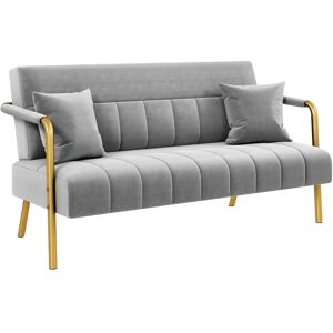 Upholstered Sofa Couch with Gold-tone Metal Arms and Legs, Modern Small Loveseat with 2 Pillows, Light Gray - Yaheetech