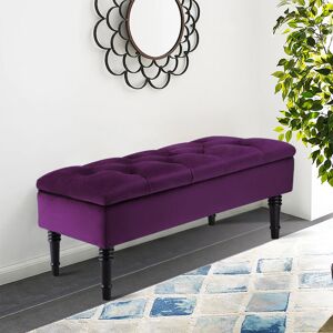 Livingandhome - Purple Buttoned Velvet Ottoman Storage Bench