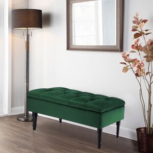 Livingandhome - Green Buttoned Velvet Ottoman Storage Bench