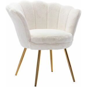 WAHSON OFFICE CHAIRS Velvet Accent Chair Modern Armchair with Gold Legs Tub Chair for Bedroom, Faux Fur, White - White