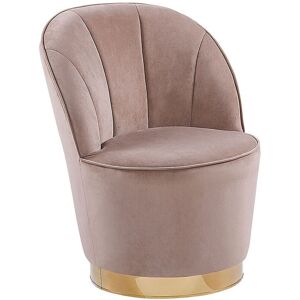 BELIANI Glam Round Accent Tub Chair Beige Velvet Upholstery Gold Metal Base Alby - Beige