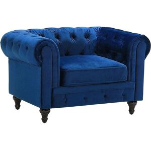 BELIANI Modern Scroll Velvet Club Chair Tufted Back Navy Blue Chesterfield - Blue