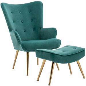 Wahson Office Chairs - Velvet Armchair Modern Accent Chair with Footstool Occasional Lounge Chair for Living Room, Green