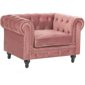 BELIANI Modern Scroll Velvet Club Chair Tufted Back Pink Chesterfield - Pink