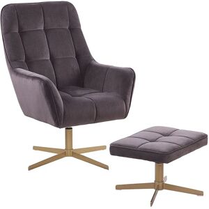 Beliani - Modern Armchair and Footstool Set Taupe Velvet Upholstery Gold Metal Legs Molle - Grey