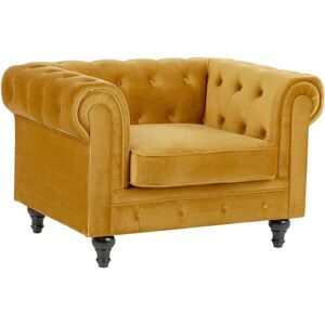 BELIANI Modern Scroll Velvet Club Chair Tufted Back Mustard Yellow Chesterfield - Yellow