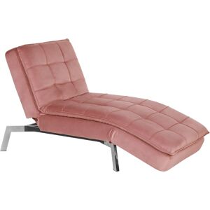 BELIANI Modern Fabric Chaise Lounge Adjustable Back Legs Pink Velvet Loiret - Pink