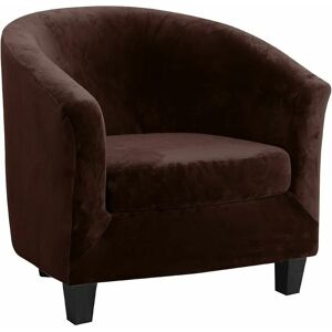 HOOPZI Velvet Club Armchair Slipcover Two Piece Set Stretch Armchair Slipcover Living Room Armchair Slipcover Tub Chair with Cushion Cover (Dark Brown)