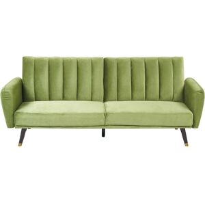 Beliani - Velvet Convertible Sofa Bed Reclining Back Panel Tufting Olive Green Vimmerby - Green