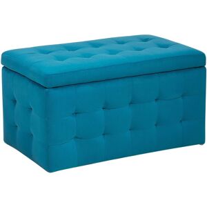 BELIANI Modern Tufted Ottoman Bedroom Bench Storage Chest Sea Blue Velvet Michigan - Blue