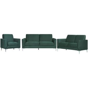 BELIANI Modern Retro Upholstered 6 Seater 3 Piece Sofa Set Velvet Fabric Green Fenes - Green