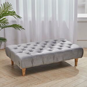 LIVINGANDHOME Velvet Buttoned Footstool with Wood Legs, Grey