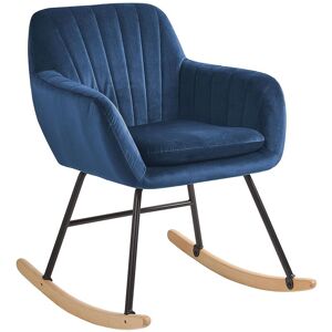 Beliani - Modern Rocking Chair Wooden Skates Rocker Velvet Seat Cobalt Blue Liarum - Blue