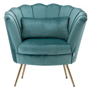 Livingandhome - Velvet Scalloped Armchair with Cushion and Pillow,Teal