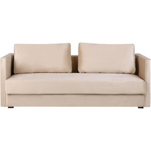 BELIANI Velvet Sofa Bed Convertible Sleeper with Storage Removable Cushions Beige Eksjo - Beige