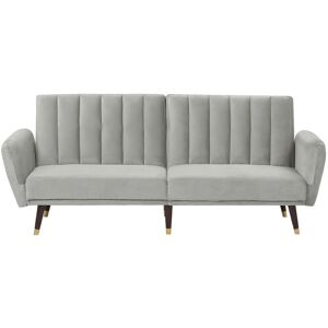 Beliani - Velvet Convertible Sofa Bed Reclining Back Panel Tufting Light Grey Vimmerby - Grey