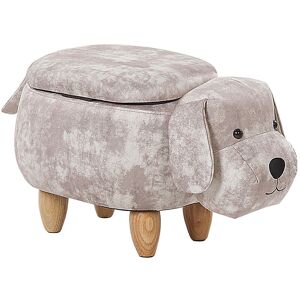 Beliani - Kids Animal Stool Velvet Pouffe with Storage Wooden Legs Playroom Beige Doggy - Beige