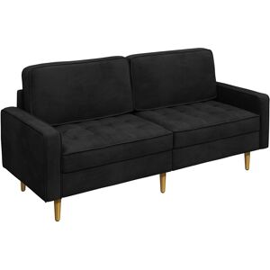 Velvet Upholstered Loveseat Sofa with Gold Metal Legs, Modern Tufted 2 Seater Couch for Small Space, Black - Yaheetech