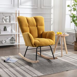 QHJ - Teddy fabric Tufted Upholstered Rocking Chair Padded Seat for Living Room Bedroom