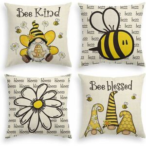 LANGRAY Watercolor Daisy Bee Kind Gnome Flower Throw Pillow Cover, 18 x 18 Inch Summer Holiday Party Cushion Case for Sofa Couch Set of 4