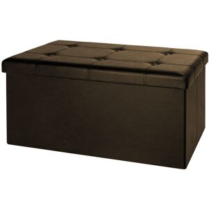 Foldable Ottoman Chest Bench with Padded Lid 100/131 Litres Capacity l - Brown - Brown Faux Leather - Casaria