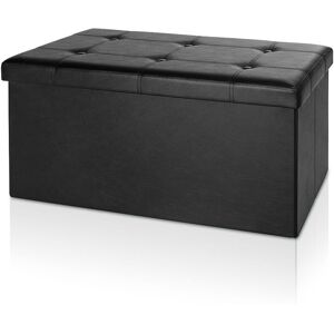 Foldable Ottoman Chest Bench with Padded Lid 100/131 Litres Capacity l - Black - Black Faux Leather - Casaria