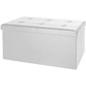 Foldable Ottoman Chest Bench with Padded Lid 100/131 Litres Capacity l - White - White Faux Leather - Casaria