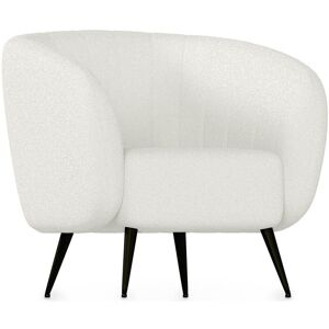 PRIVATEFLOOR Armchair with Armrests - Upholstered in Boucle Fabric - Nuba White Boucle, Wood, Metal, Polyester - White