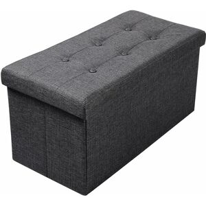 Large Linen Folding Storage Ottoman Pouffe Seat Foot stools Storage Box Dark Grey - Dark Grey - Woltu