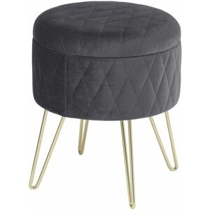 Round Velvet Ottoman Footrest stools Compact Vanity Seat w/ Storage And Lid Dark Grey - Dark Grey - Woltu