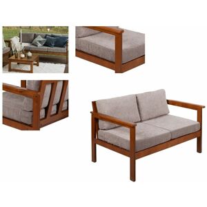 IMPACT FURNITURE Wooden Garden Bench Natural Beige Cushions Comfy 2 Seater Outdoor Bench Cozy - Forest Brown Frame/Natural Beige