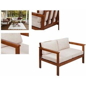 Impact Furniture - Wooden Garden Bench Seat Cream Cushions Comfy Deep 2 Seater Outdoor Bench - Cozy - Forest Brown Frame/Cream Lily Petals