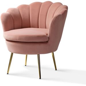 HULALA HOME Living Room Armchair Velvet Tub Chair Comfy Upholstered Occasional Chair with Seashell Back Metal Leg for Lounge, Pink