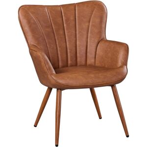 Yaheetech Modern Pleated Curved Back Faux Leather Accent Chair Upholstered Armchair, Retro Brown