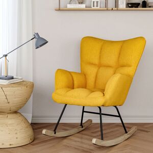 Warmiehomy - Yellow Tufted Linen Upholstered Rocking Chair