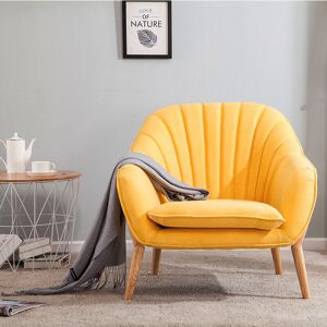 LIVINGANDHOME Velvet Scallop Back Armchair with Detachable Cushion, Yellow