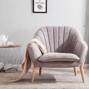 LIVINGANDHOME Velvet Scallop Back Armchair with Detachable Cushion, Light Grey