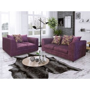 FANCY SOFA Zina 3 & 2 Seater Chenille Fabric Sofa Set - Aubergine