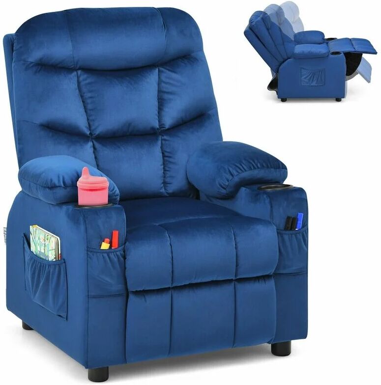 COSTWAY Kids Recliner Chair Velvet Fabric Adjustable Sofa Chair Gaming Lounge Chair