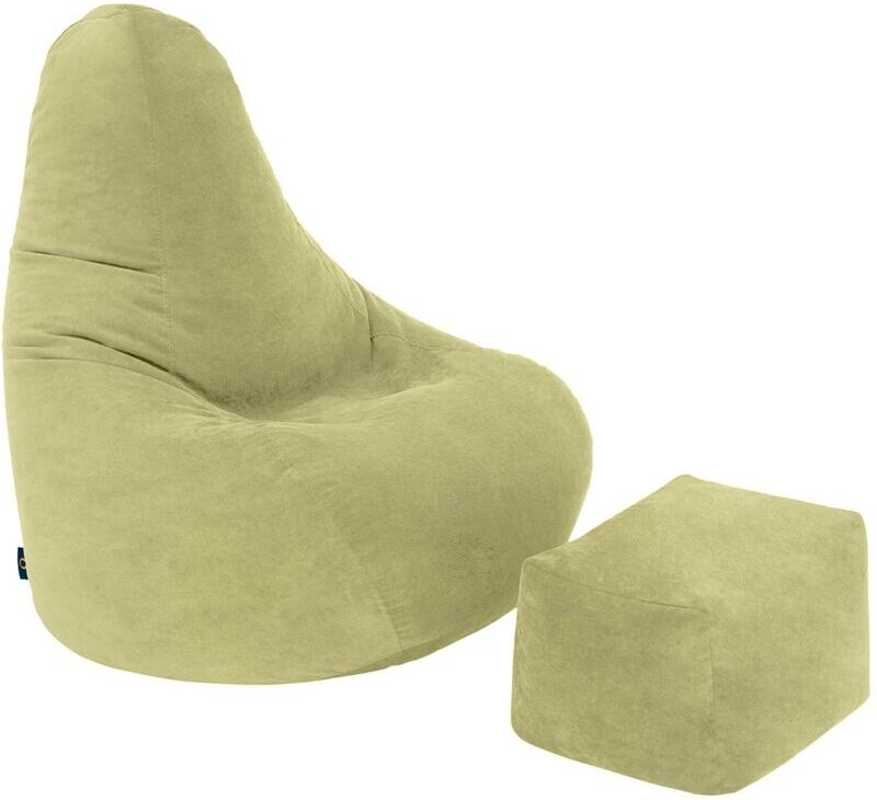 Bean Bag Chair with Footstool for Living room, Pouffes and stools for Adults, High Back Soft Bean bag with Filling - Green - Loft 25