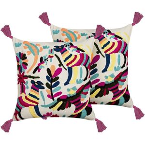 Beliani - 2 Boho Cotton Cushions Animal Motif 50 x 50 cm Multicolour Raiganj
