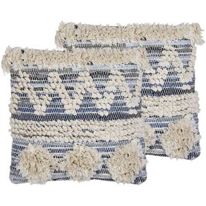 Beliani - 2 Boho Cushions Cotton Geometric Pattern 45 x 45 cm Beige and Blue Eytelia