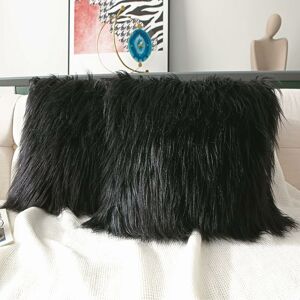 Dewdat - 2 Pack Decorative Faux Fur Throw Pillow Covers Velvet Fluffy Cushion Covers for Living Room Bed Couch Sofa Chair, 18x18'', Black