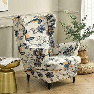 DEWDAT 2-Piece Stretch Wingchair Slipcover Armchair Cover with T-Cushion Cover,Printed Non-Slip Armchair Slipcover,for Living Room,Hotel,Bedroom (Corn Poppy