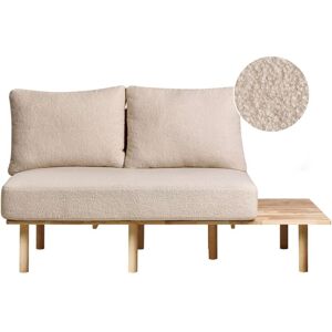 Beliani - 2 Seater Sofa Japandi Style Boucle Fabric Upholstered Light Wood Frame Foldable Backrest Table Beige Salo