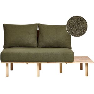 Beliani - 2 Seater Sofa Japandi Style Boucle Fabric Upholstered Light Wood Frame Foldable Backrest Table Dark Green Salo