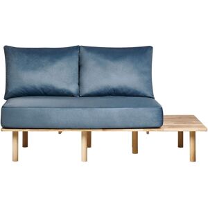 Beliani - 2 Seater Sofa Japandi Style Fabric Upholstered Light Wood Frame Foldable Backrest Table Blue Salo