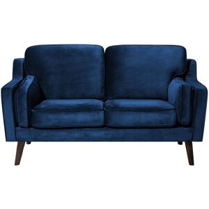 Beliani - Modern 2 Seater Sofa Upholstered Velvet Solid Oak Wood Legs Dark Blue Lokka