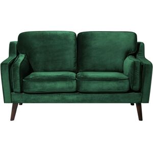 Beliani - Modern 2 Seater Sofa Upholstered Velvet Solid Oak Wood Legs Green Lokka