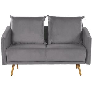 Beliani - Modern Velvet 2 Seater Sofa Grey Backrest Cushions Metal Legs Maura